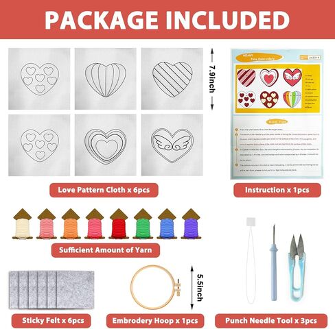 Punch Needle Coaster Kit, 6PCS Punch Needle Embroidery Craft Kit for Adults Beginners with Adhesive Yarns Fabric Felt Hoop Tools Instruction in Kuwait