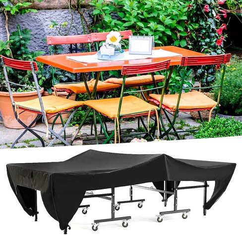 غطاء طاولة بينغبونغ، ​​غطاء طاولة تنس مقاوم للماء والغبار في الفناء الخارجي، غطاء واقٍ لطاولة التنس متين ومقاوم للاهتراء، أسود 280 × 153 × 73 سم in Kuwait