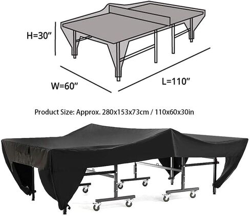 غطاء طاولة بينغبونغ، ​​غطاء طاولة تنس مقاوم للماء والغبار في الفناء الخارجي، غطاء واقٍ لطاولة التنس متين ومقاوم للاهتراء، أسود 280 × 153 × 73 سم in Kuwait