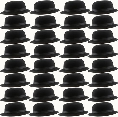 32 Pack Black Bowler Hats Plastic Derby Top Hat Bulk Costume Accessories for Men Women Kids Halloween Masquerades Party Dress up in Saudi Arabia