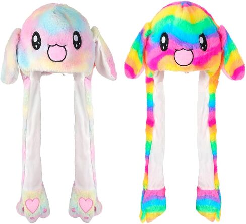 2 حزمة قبعة أرنب تتحرك آذان القفز، قبعات أرنب مضحكة للجنسين Earflaps قبعة آذان متحركة لفستان حفلة عيد الميلاد عطلة in Kuwait