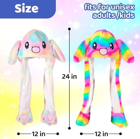 2 حزمة قبعة أرنب تتحرك آذان القفز، قبعات أرنب مضحكة للجنسين Earflaps قبعة آذان متحركة لفستان حفلة عيد الميلاد عطلة in Kuwait