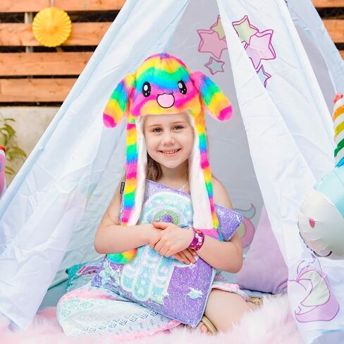 2 حزمة قبعة أرنب تتحرك آذان القفز، قبعات أرنب مضحكة للجنسين Earflaps قبعة آذان متحركة لفستان حفلة عيد الميلاد عطلة in Kuwait