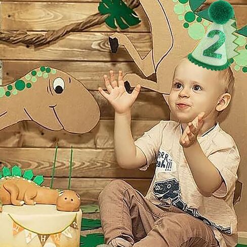 قبعة عيد ميلاد ديناصور خضراء زينة قبعة عيد الميلاد الثاني للأطفال البنات والأولاد مصنوعة يدويًا من الزي الطبيعي قبعة حفلات عيد الميلاد الأولى in Kuwait