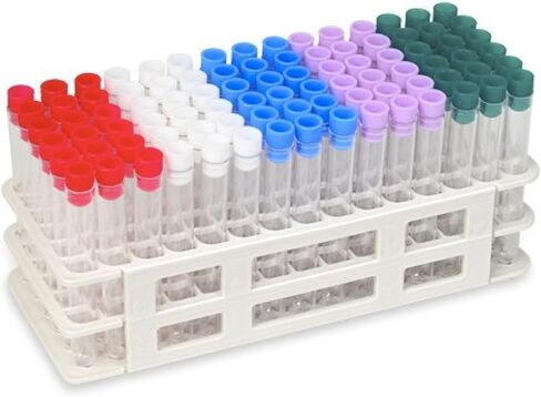 90 Tube - 13x100mm Clear Plastic Test Tube Set with Caps and Rack - Karter Scientific 207D3 in Saudi Arabia