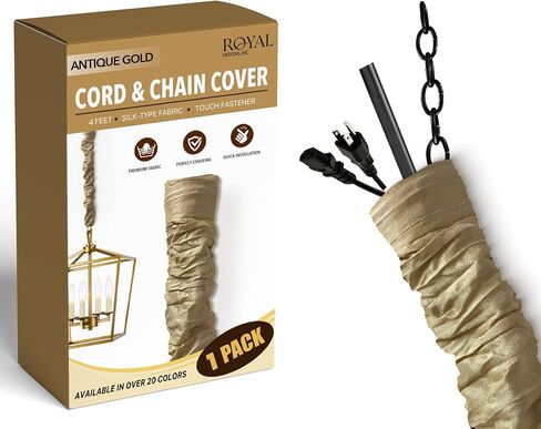 Royal Designs, Inc. CC-11-AGL Antique Gold Cord & Chain Cover- 4 feet- Silk-type Fabric Touch Fastener - Use for Chandelier Lighting Wires in Saudi Arabia