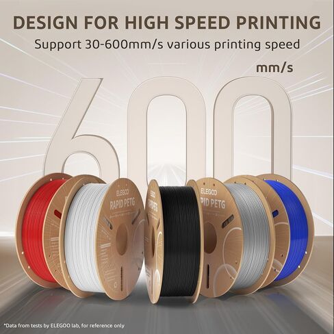 ELEGOO Rapid PETG Filament 1.75 مم أسود 2 كجم، سرعة عالية 30-600 مم/ثانية دقة أبعاد الطابعة ثلاثية الأبعاد +/- 0.02 مم، بكرة من الورق المقوى 1 كجم (2.2 رطل) تناسب معظم طابعات FDM ثلاثية الأبعاد in Saudi Arabia