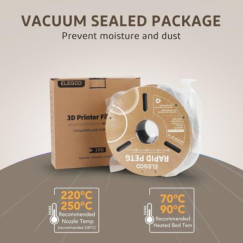 ELEGOO Rapid PETG Filament 1.75 مم أسود 2 كجم، سرعة عالية 30-600 مم/ثانية دقة أبعاد الطابعة ثلاثية الأبعاد +/- 0.02 مم، بكرة من الورق المقوى 1 كجم (2.2 رطل) تناسب معظم طابعات FDM ثلاثية الأبعاد in Saudi Arabia