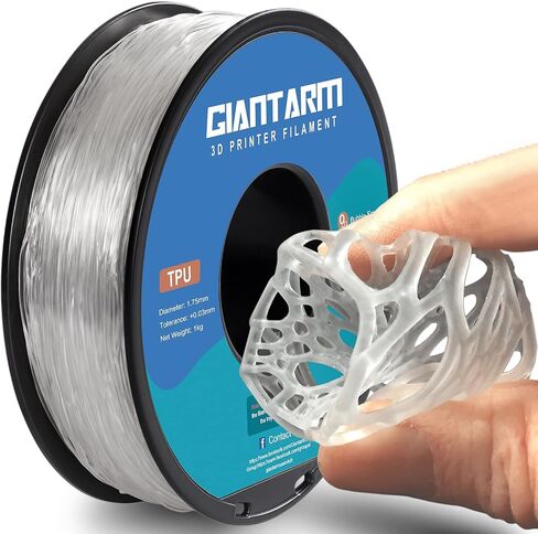 خيوط GIANTARM TPU، خيوط 95A TPU 1.75 مم، دقة الأبعاد +/- 0.03، خيوط طابعة ثلاثية الأبعاد مرنة وناعمة 1 كجم بكرة (2.2 رطل)، تغليف مفرغ (شفاف) in Saudi Arabia