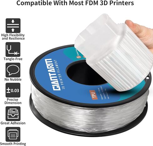 خيوط GIANTARM TPU، خيوط 95A TPU 1.75 مم، دقة الأبعاد +/- 0.03، خيوط طابعة ثلاثية الأبعاد مرنة وناعمة 1 كجم بكرة (2.2 رطل)، تغليف مفرغ (شفاف) in Saudi Arabia