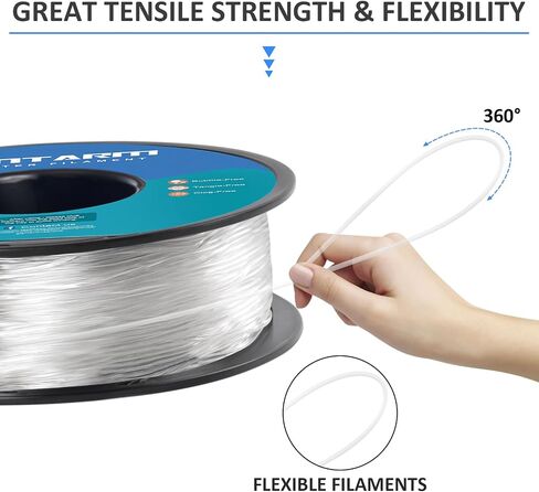 خيوط GIANTARM TPU، خيوط 95A TPU 1.75 مم، دقة الأبعاد +/- 0.03، خيوط طابعة ثلاثية الأبعاد مرنة وناعمة 1 كجم بكرة (2.2 رطل)، تغليف مفرغ (شفاف) in Saudi Arabia