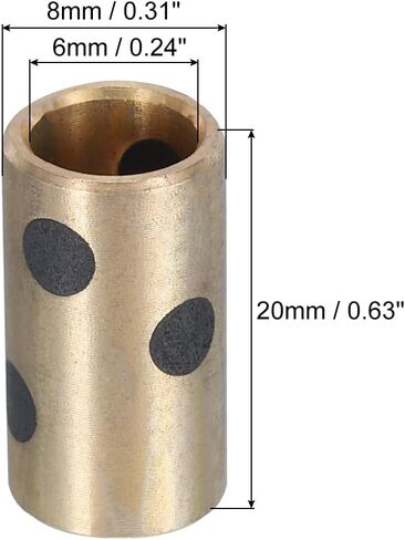MECCANIXITY Sleeve Bearings 6mm/0.24" Bore,8mm/0.31" OD,20mm/0.79" Height,Wrapped Oilless Bushings Brass Graphite,JDB Oilless Graphite Lubricating Brass Bearing Bushing Sleeve Pack of 2 in Saudi Arabia