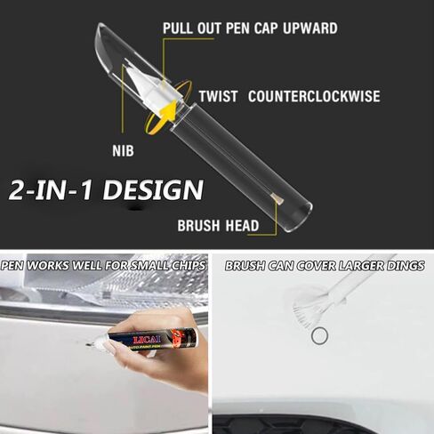 طلاء لمسات نهائية للسيارات، قلم طلاء السيارة الأبيض لإصلاح الخدوش، طلاء لمس مزدوج في واحد، حل سريع وسهل لإصلاح الخدوش الطفيفة في السيارة، قلم طلاء اللمس 0.4 أونصة سائلة in Kuwait