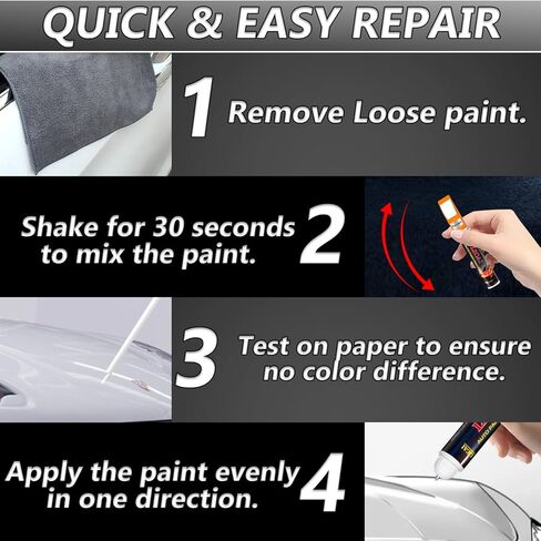 طلاء لمسات نهائية للسيارات، قلم طلاء السيارة الأبيض لإصلاح الخدوش، طلاء لمس مزدوج في واحد، حل سريع وسهل لإصلاح الخدوش الطفيفة في السيارة، قلم طلاء اللمس 0.4 أونصة سائلة in Kuwait