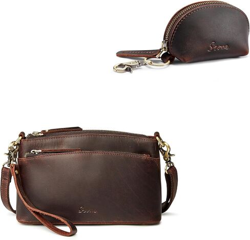 S-ZONE Leather Crossbody Bag for Women with Small Leather Coin Purse in Saudi Arabia