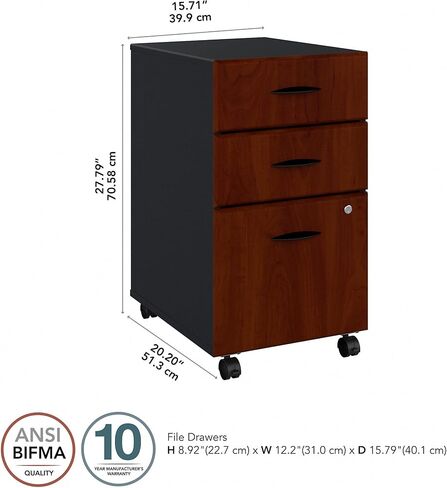 Bush Business Furniture Series A 3 Drawer Mobile File Cabinet in Hansen Cherry & Galaxy - Assembled, Rolling Document Storage for Home or Professional Office in Saudi Arabia