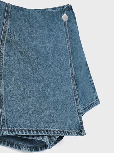 PLNOTME Womens Denim Skorts High Waisted Casual Summer Asymmetrical Hem Criss Cross Jean Skirt Shorts in Saudi Arabia