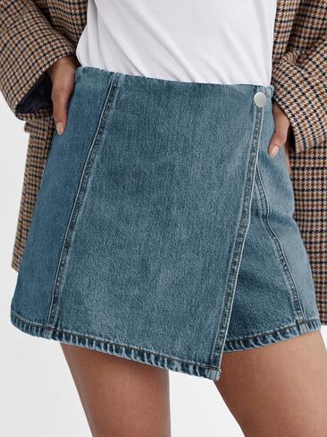 PLNOTME Womens Denim Skorts High Waisted Casual Summer Asymmetrical Hem Criss Cross Jean Skirt Shorts in Saudi Arabia
