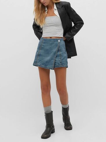 PLNOTME Womens Denim Skorts High Waisted Casual Summer Asymmetrical Hem Criss Cross Jean Skirt Shorts in Saudi Arabia
