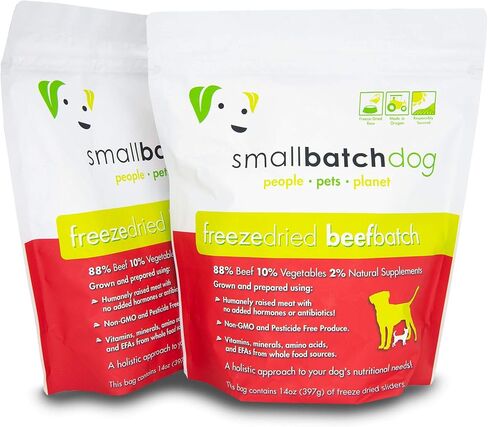 Smallbatch Pets نظام غذائي خام ممتاز مجفف بالتجميد للكلاب، عبوتان، وصفة لحم البقر، 14 أونصة في كل كيس (إجمالي 28 أونصة)، صنع في الولايات المتحدة الأمريكية، منتجات عضوية، لحوم مرتفعة بطريقة إنسانية، ترطب وتقدم الفطائر in Kuwait