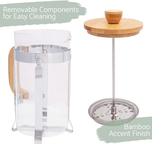 Elanze Designs Natural Grain 1 Liter Large Glass and Bamboo French Press Coffee and Loose Leaf Tea Maker in Saudi Arabia