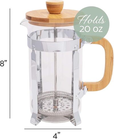 Elanze Designs Natural Grain 1 Liter Large Glass and Bamboo French Press Coffee and Loose Leaf Tea Maker in Saudi Arabia