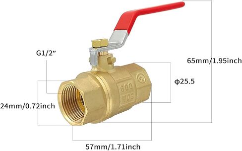 BH Brass 1/2" Full Port Ball Valve with Red Vinyl Handle, NPT Female x Female Thread,150 PSI WSP/600 WOG (1/2"),1 pack in Saudi Arabia