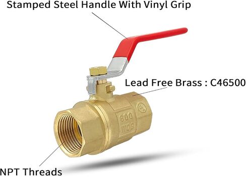 BH Brass 1/2" Full Port Ball Valve with Red Vinyl Handle, NPT Female x Female Thread,150 PSI WSP/600 WOG (1/2"),1 pack in Saudi Arabia