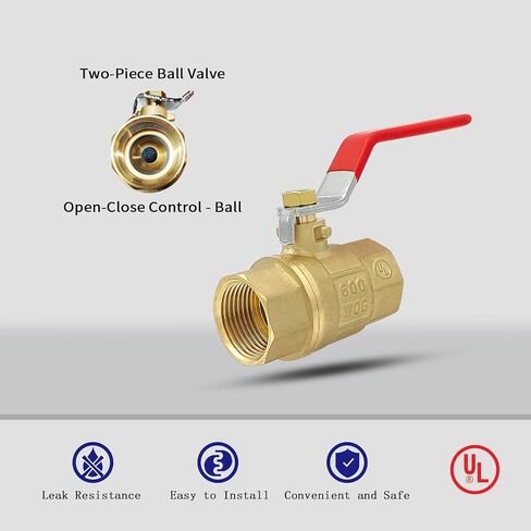 BH Brass 1/2" Full Port Ball Valve with Red Vinyl Handle, NPT Female x Female Thread,150 PSI WSP/600 WOG (1/2"),1 pack in Saudi Arabia