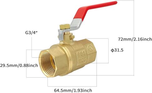 BH Brass 1/2" Full Port Ball Valve with Red Vinyl Handle, NPT Female x Female Thread,150 PSI WSP/600 WOG (1/2"),1 pack in Kuwait