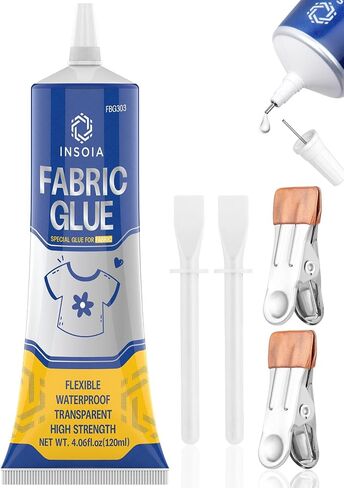 Fabric Glue Permanent, 15MLx2 Washable Clear Clothing Glue, Strong Fabric Adhesive for Rhinestones, Patches, Clothes, Denim, Leather, Polyester, Fabrics, Doll Repair, Flannel, Cotton and More in Saudi Arabia