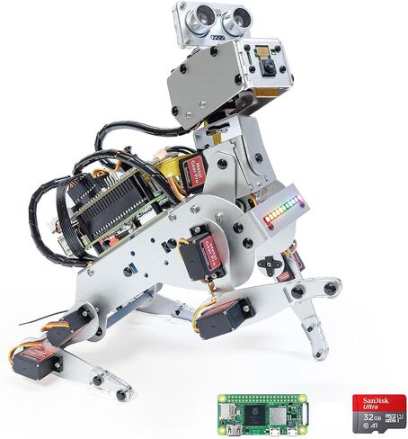 SunFounder AI Robot Kit with Raspberry Pi Zero 2 W+32G TF Card, ChatGPT-4o Enabled with Voice Command & Video Recognition, App Control, FPV, 12 Servos, Gyroscope, Camera, Mic in Kuwait