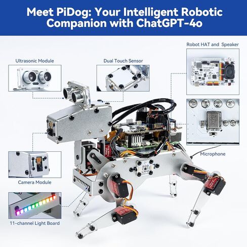 SunFounder AI Robot Kit with Raspberry Pi Zero 2 W+32G TF Card, ChatGPT-4o Enabled with Voice Command & Video Recognition, App Control, FPV, 12 Servos, Gyroscope, Camera, Mic in Kuwait