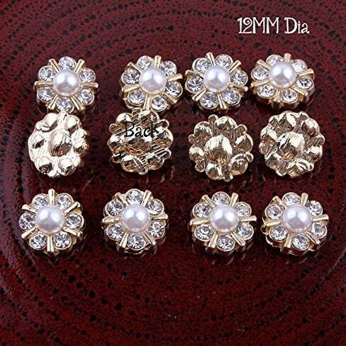 50PCS Silver Metal Pearl Crystal Rhinestone Buttons Embellishments with Flatback for DIY Hairbands Hair Accessories Wedding Invitation Bouquet (Silver) in Saudi Arabia