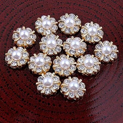50PCS Silver Metal Pearl Crystal Rhinestone Buttons Embellishments with Flatback for DIY Hairbands Hair Accessories Wedding Invitation Bouquet (Silver) in Saudi Arabia