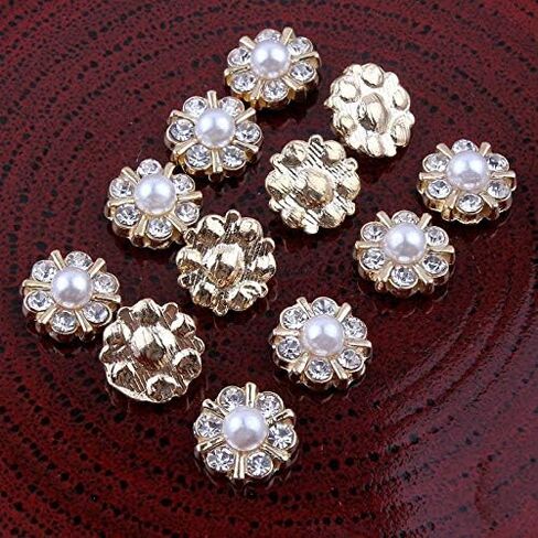 50PCS Silver Metal Pearl Crystal Rhinestone Buttons Embellishments with Flatback for DIY Hairbands Hair Accessories Wedding Invitation Bouquet (Silver) in Saudi Arabia