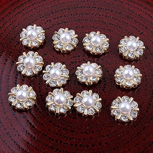 50PCS Silver Metal Pearl Crystal Rhinestone Buttons Embellishments with Flatback for DIY Hairbands Hair Accessories Wedding Invitation Bouquet (Silver) in Saudi Arabia