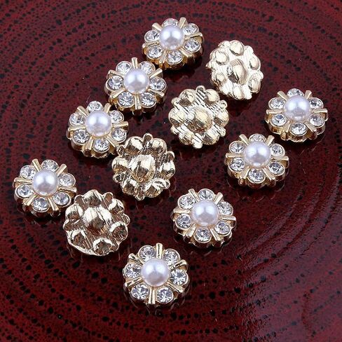 50PCS Silver Metal Pearl Crystal Rhinestone Buttons Embellishments with Flatback for DIY Hairbands Hair Accessories Wedding Invitation Bouquet (Silver) in Saudi Arabia