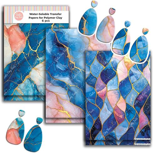 Blue Stained Glass Clay Transfer Paper - 6 Pcs, 4 x 5.5 inch - Transfer Paper for Polymer Clay, Polymer Clay Transfer Sheet for Jewelry Making MAR-25-5 in Saudi Arabia