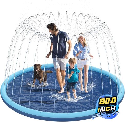Non-Slip Splash Pad for Kids and Dog, 80" Extra Large Baby Play Mat, Dog Pool Toys, Thicken Sprinkler Pool Summer Outdoor Water Toys for Ages 3-12 Boys Girls, Parent-Kids &Games Fun Backyard Fountain in Saudi Arabia