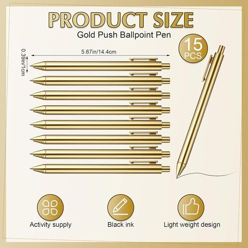 30 Pcs Gold Metallic Slim Ballpoint Pens Bulk Retractable Black Ink Medium Point (0.5mm) Smooth Writing Pens for Wedding Bridal Shower Business Office Students Teachers in Saudi Arabia