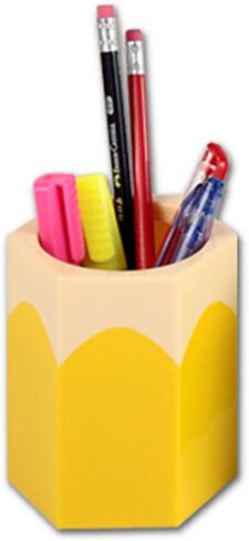 Brush Storage Pen Pencil Holder Container Desk Organizer Storage Pencil Shaped Pens Cup Stationery for Home Office School (Yellow) in Saudi Arabia