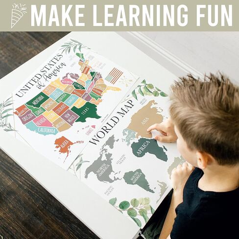 Hadley Designs 4 Alphabet, Map of United States, World Map, & Solar System Posters - Laminated ABC Charts for Toddlers Wall Decor, Boho Posters for Kindergarten, Prek Classroom or Homeschool 11x17 in Saudi Arabia