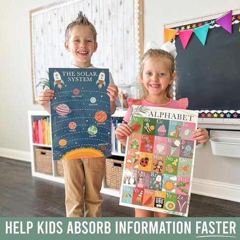 Hadley Designs 4 Alphabet, Map of United States, World Map, & Solar System Posters - Laminated ABC Charts for Toddlers Wall Decor, Boho Posters for Kindergarten, Prek Classroom or Homeschool 11x17 in Saudi Arabia