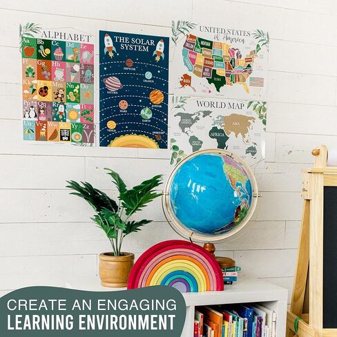 Hadley Designs 4 Alphabet, Map of United States, World Map, & Solar System Posters - Laminated ABC Charts for Toddlers Wall Decor, Boho Posters for Kindergarten, Prek Classroom or Homeschool 11x17 in Saudi Arabia