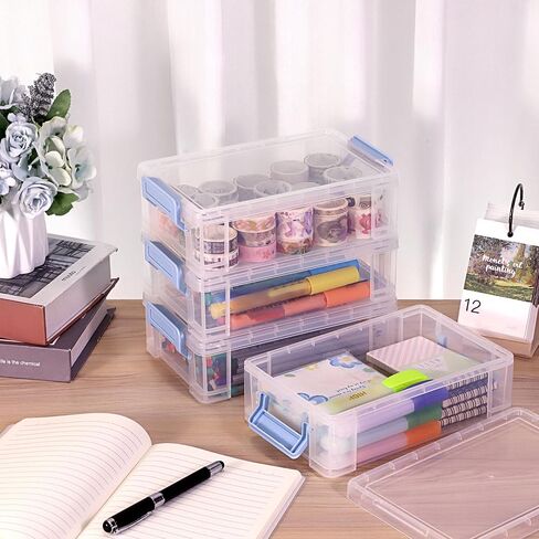 BTSKY 4 Pack Extra Large Plastic Pencil Box Stackable Translucent Clear Pencil Caase Crayon Box Set, Marker Organizer Art Supply Storage Organizer for Gel Pens Pencils Erasers Tape Markers etc(Grey) in Saudi Arabia