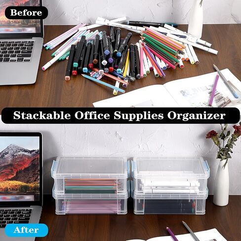 BTSKY 4 Pack Extra Large Plastic Pencil Box Stackable Translucent Clear Pencil Caase Crayon Box Set, Marker Organizer Art Supply Storage Organizer for Gel Pens Pencils Erasers Tape Markers etc(Grey) in Saudi Arabia