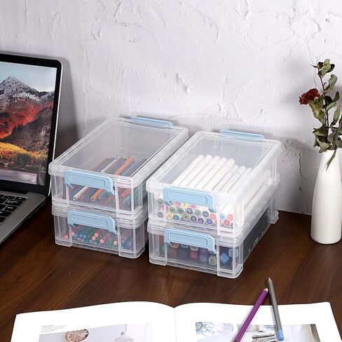 BTSKY 4 Pack Extra Large Plastic Pencil Box Stackable Translucent Clear Pencil Caase Crayon Box Set, Marker Organizer Art Supply Storage Organizer for Gel Pens Pencils Erasers Tape Markers etc(Grey) in Saudi Arabia