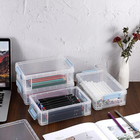 BTSKY 4 Pack Extra Large Plastic Pencil Box Stackable Translucent Clear Pencil Caase Crayon Box Set, Marker Organizer Art Supply Storage Organizer for Gel Pens Pencils Erasers Tape Markers etc(Grey) in Saudi Arabia