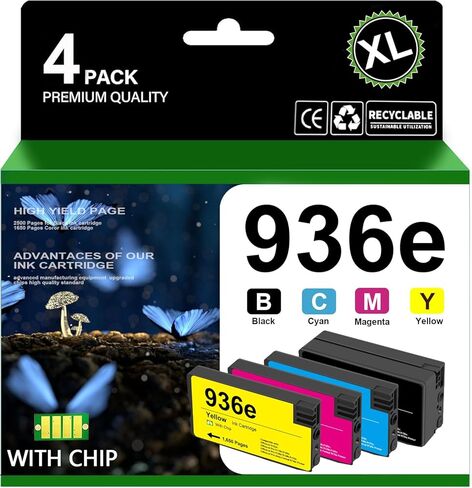 936xl 936e 936 Ink Cartridges with Chip Replacement for HP 936 936e Ink Cartridge Compatible with OfficeJet 9122e OfficeJet Pro 9110b 9125e 9128e 9130b 9135e 9730e Printer（Black Cyan Magenta Yellow） in Saudi Arabia